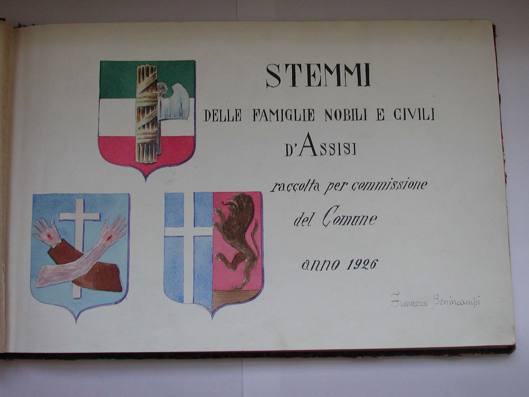 Frontespizio del repertorio di Francesco Benincampi, 1926